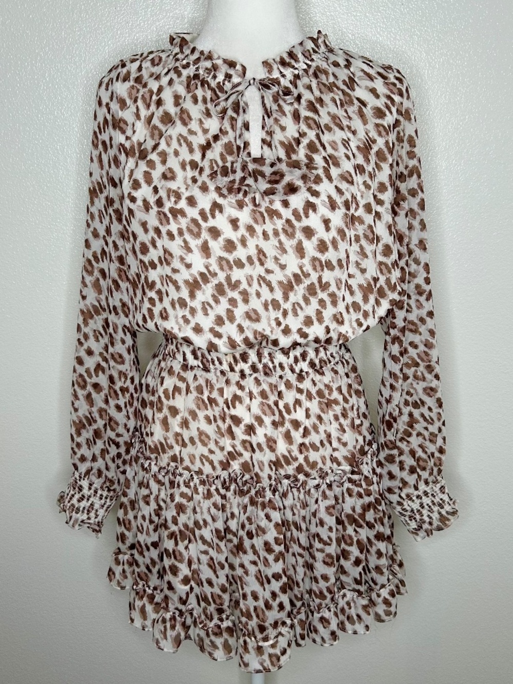 Skylar + Madison Womens Cream & Brown Animal Print Chiffon Mini Dress Size M